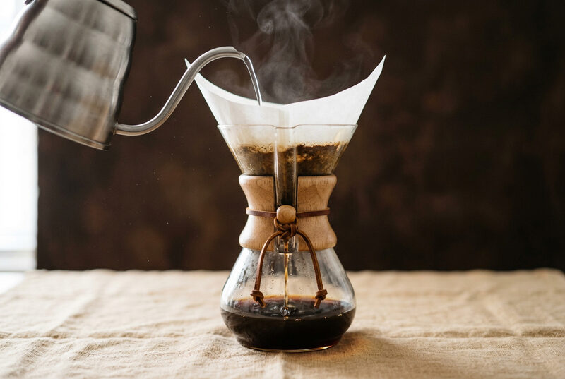 Chemex carafe with golden coffee