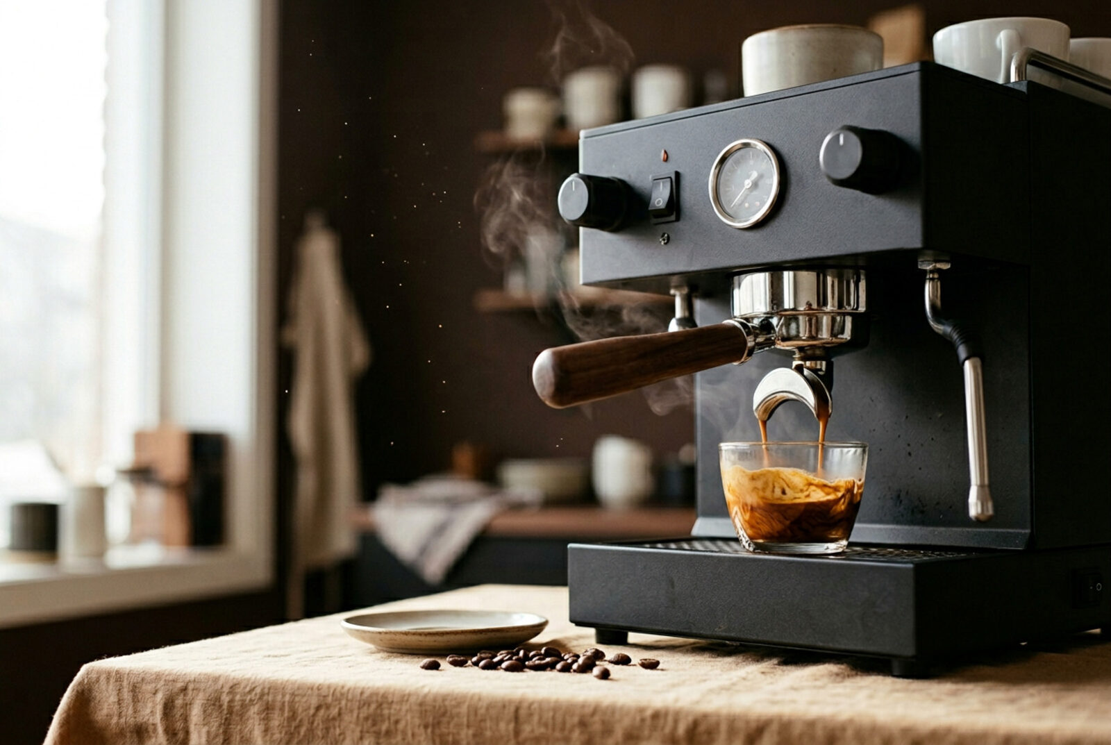 Espresso shot pulling into a cup