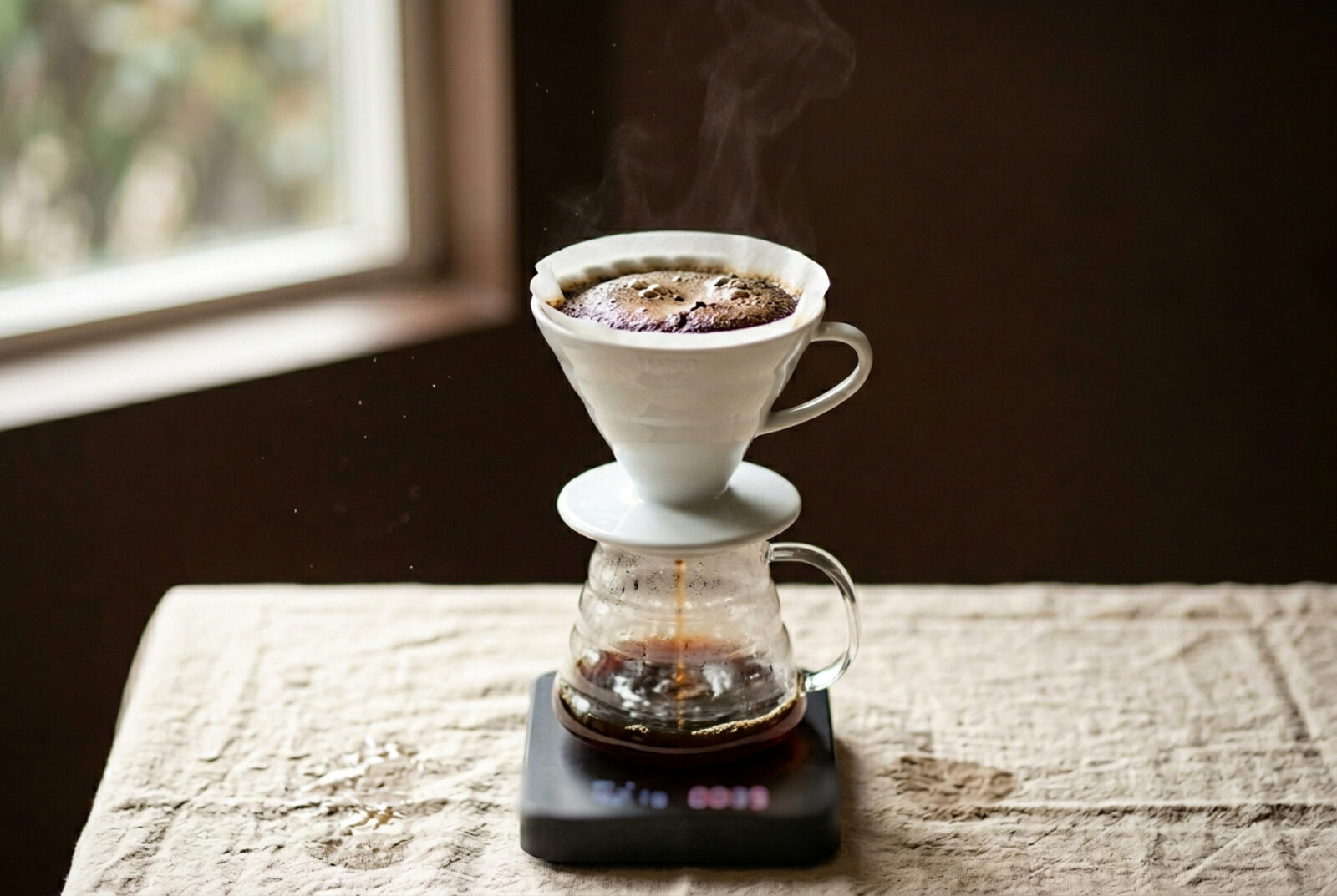 V60 dripper mid-pour